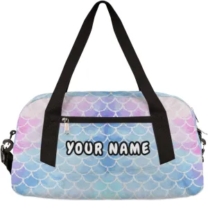 Mermaid Fish Scales Personalized Kids Duffel Bag for Girls, Mermaid Debris Custom Name Dance Bag Overnight Small Duffel Bag Carry On Weekend Sports Travel Bag for School Practice Gymnastics Ballet