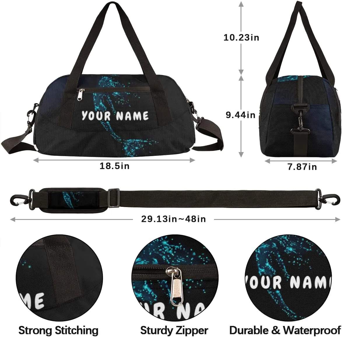 Mermaid Personalized Kids Duffel Bag for Girls Boys, Mermaid Debris Custom Name Dance Bag Overnight Small Duffel Bag Carry On Weekend Sports Travel Bag for School Practice Gymnastics Ballet
