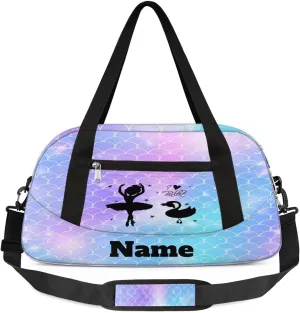 Mermaid Scales Dancing Custom Name Kids Duffel Bags Personalized Customized Gifts Sports Gym Bag Girls Dance Bag Overnight Weekender Sleepover Travel Tote Carry On Bag for Girls
