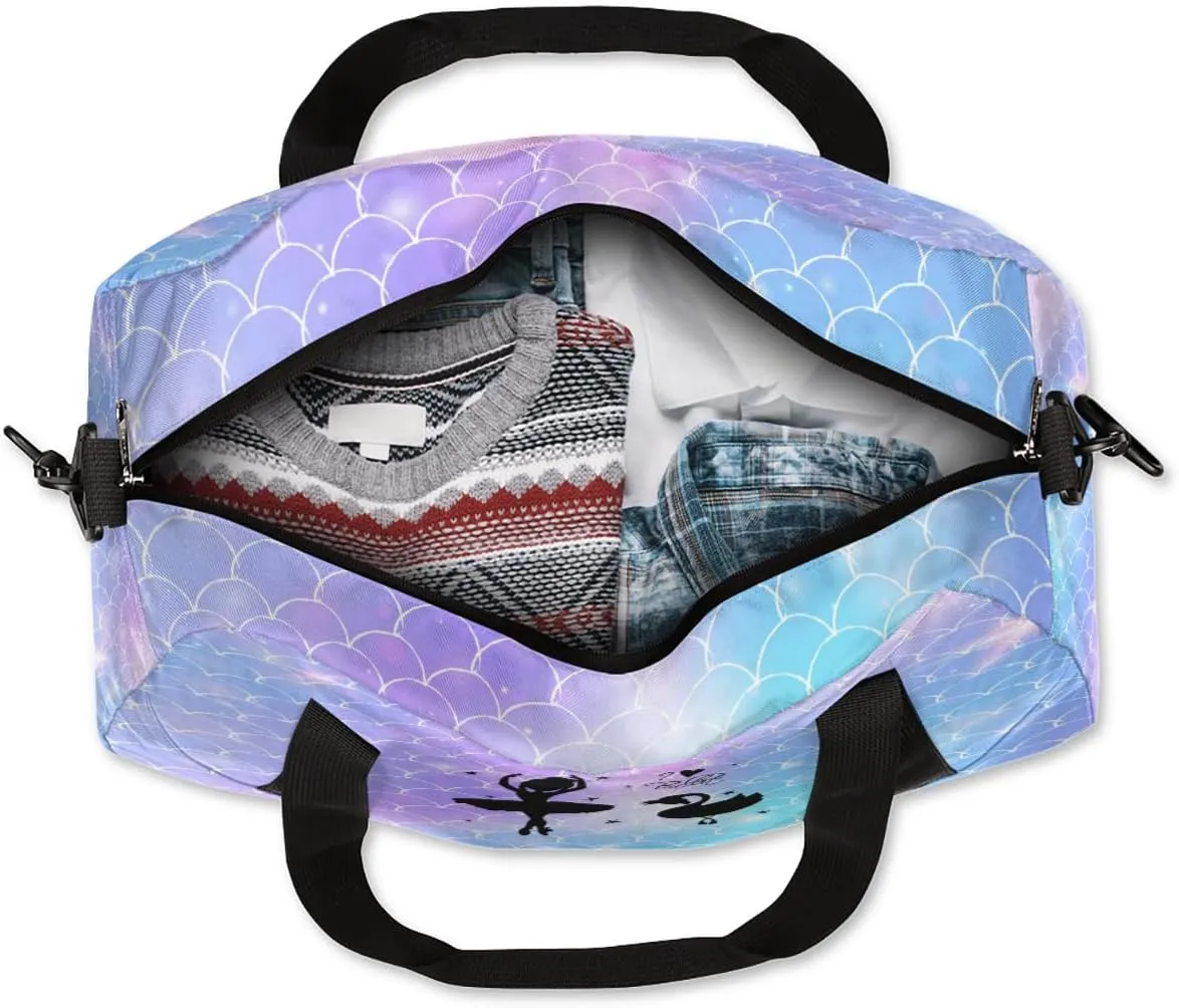 Mermaid Scales Dancing Custom Name Kids Duffel Bags Personalized Customized Gifts Sports Gym Bag Girls Dance Bag Overnight Weekender Sleepover Travel Tote Carry On Bag for Girls