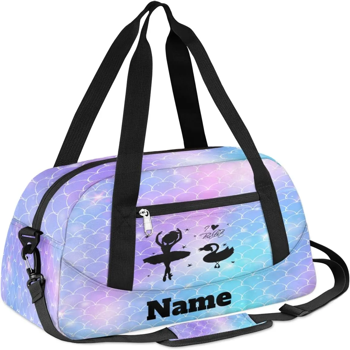 Mermaid Scales Dancing Custom Name Kids Duffel Bags Personalized Customized Gifts Sports Gym Bag Girls Dance Bag Overnight Weekender Sleepover Travel Tote Carry On Bag for Girls
