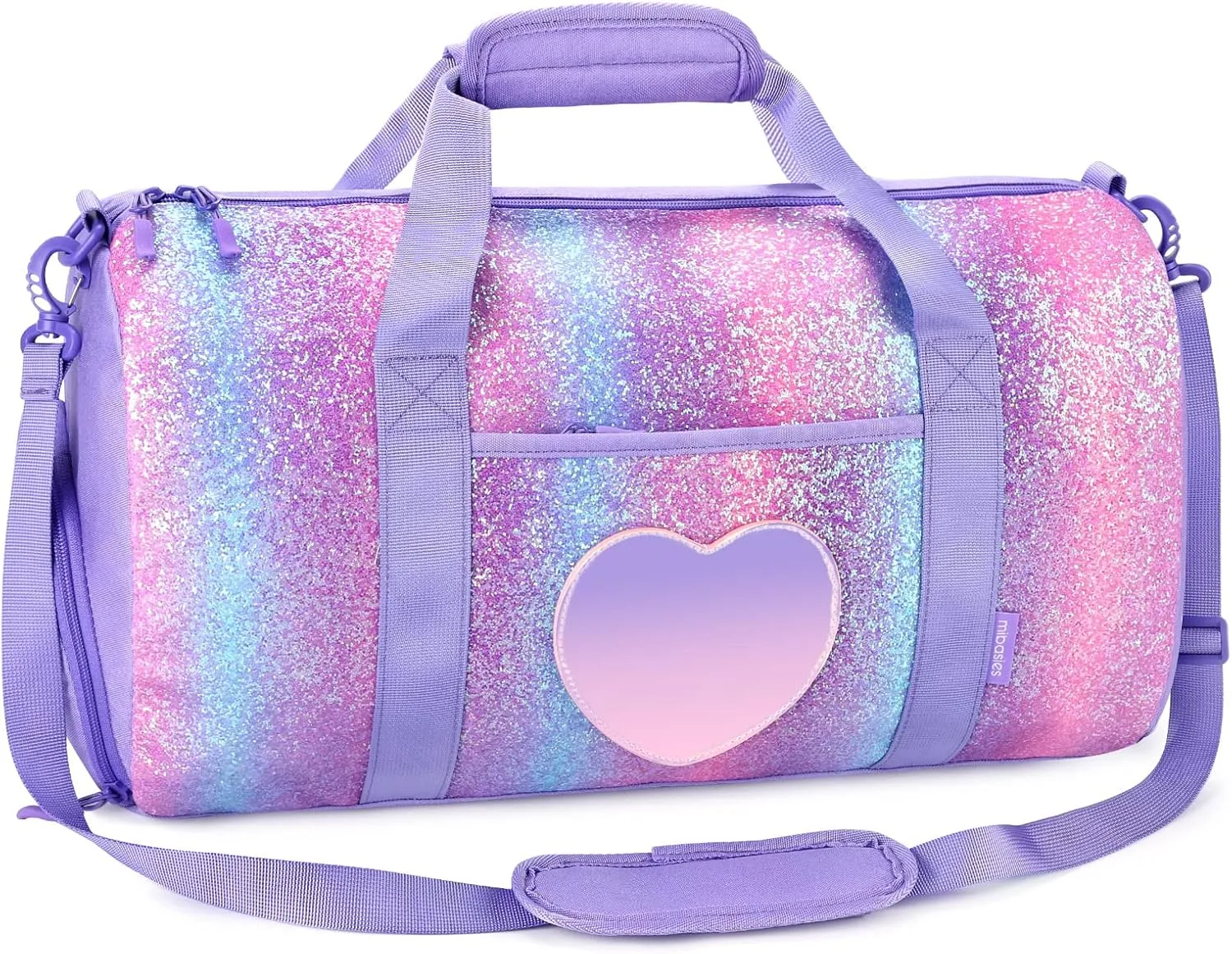 mibasies Dance Bag for Girls Duffle Bag Kids Overnight Travel Sleepover Bags Sport Gym Bag with Shoes Compartment(Chunky Purple Rainbow1)
