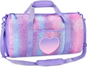 mibasies Dance Bag for Girls Duffle Bag Kids Overnight Travel Sleepover Bags Sport Gym Bag with Shoes Compartment(Chunky Purple Rainbow1)