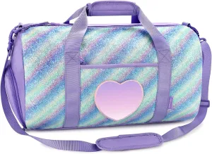 mibasies Dance Bag for Girls Duffle Bag Kids Overnight Travel Sleepover Bags Sport Gym Bag with Shoes Compartment(Green Blue Purple)