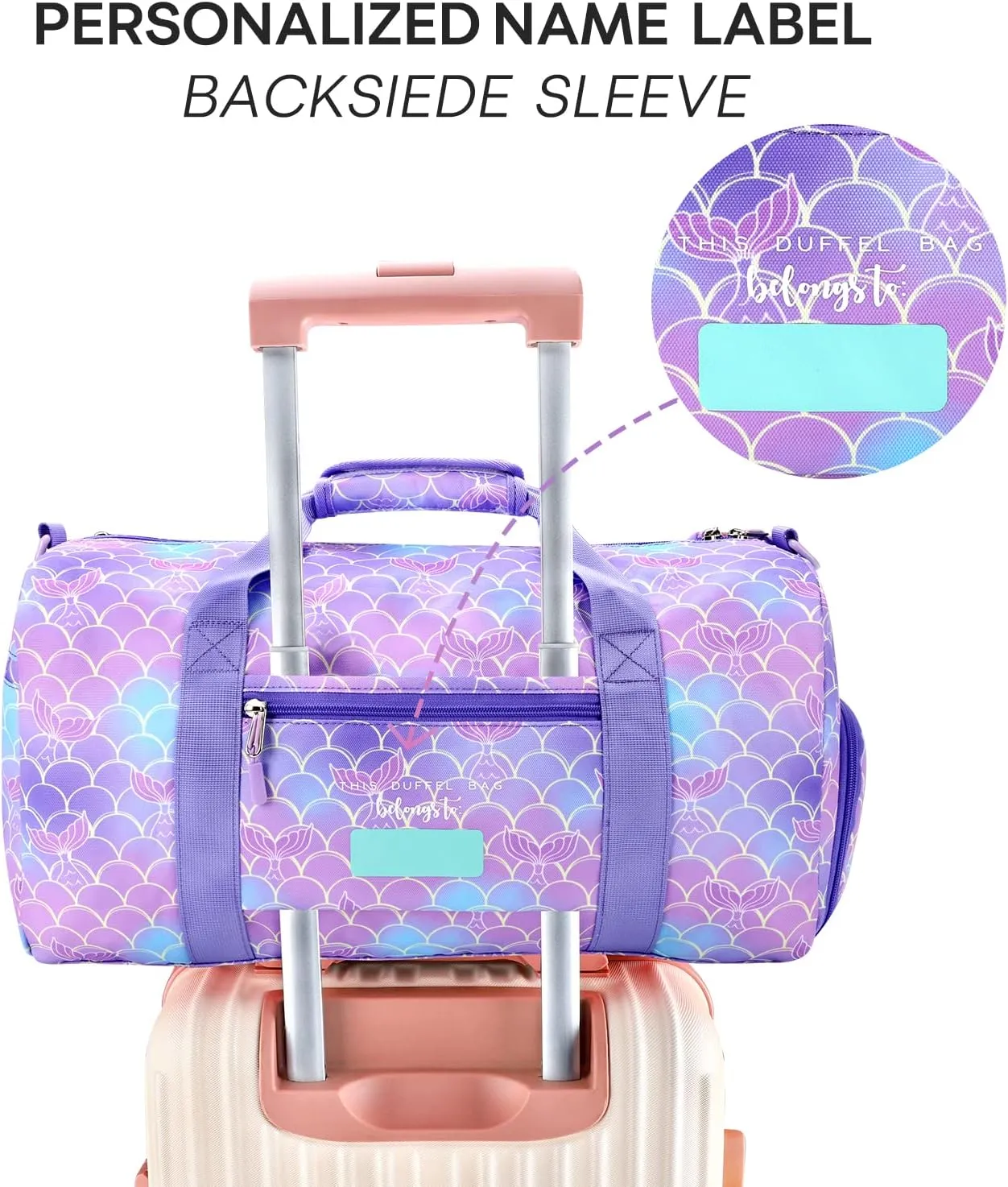 mibasies Dance Bag for Girls Duffle Bag Kids Overnight Travel Sleepover Bags Sport Gym Bag with Shoes Compartment(Mermaid Tail)