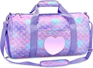 mibasies Dance Bag for Girls Duffle Bag Kids Overnight Travel Sleepover Bags Sport Gym Bag with Shoes Compartment(Mermaid Tail)