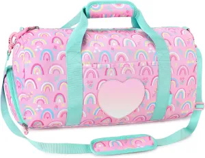 mibasies Dance Bag for Girls Duffle Bag Kids Overnight Travel Sleepover Bags Sport Gym Bag with Shoes Compartment(Rainbow)