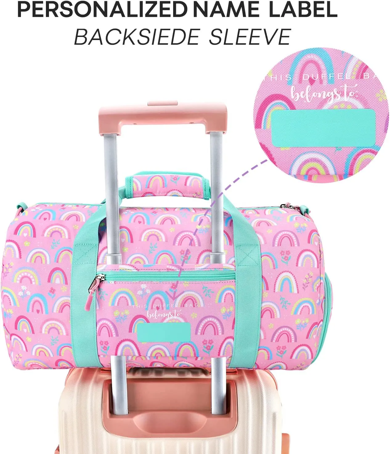 mibasies Dance Bag for Girls Duffle Bag Kids Overnight Travel Sleepover Bags Sport Gym Bag with Shoes Compartment(Rainbow)