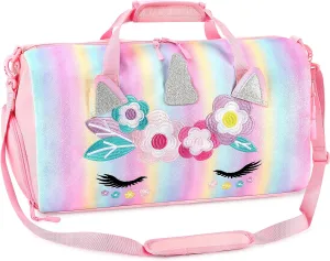 mibasies Dance Bag for Girls Duffle Bag Kids Overnight Travel Sleepover Bags with Shoes Compartment Large
