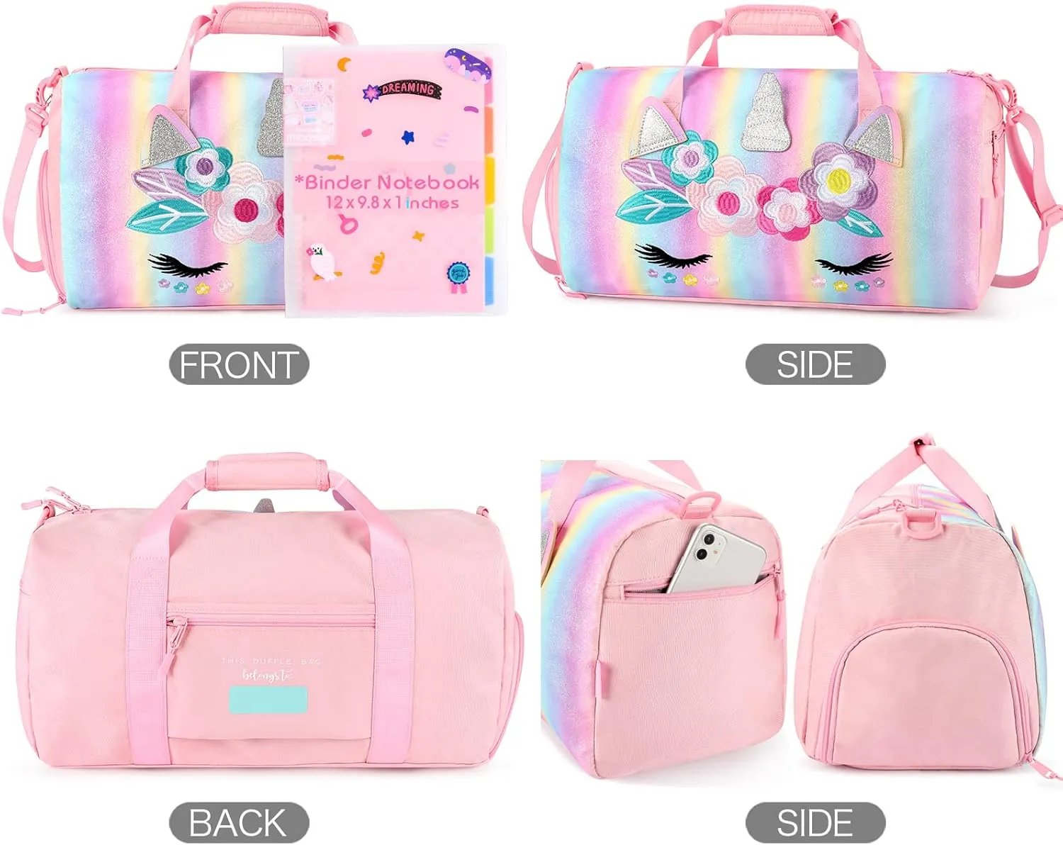 mibasies Dance Bag for Girls Duffle Bag Kids Overnight Travel Sleepover Bags with Shoes Compartment Large
