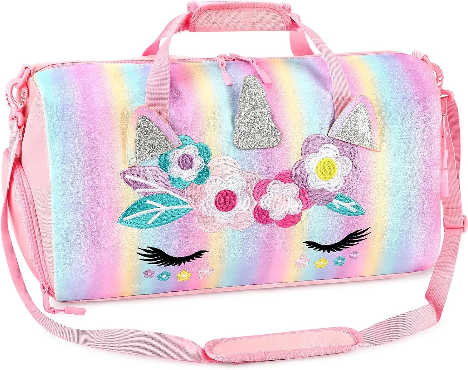 mibasies Dance Bag for Girls Duffle Bag Kids Overnight Travel Sleepover Bags with Shoes Compartment Large