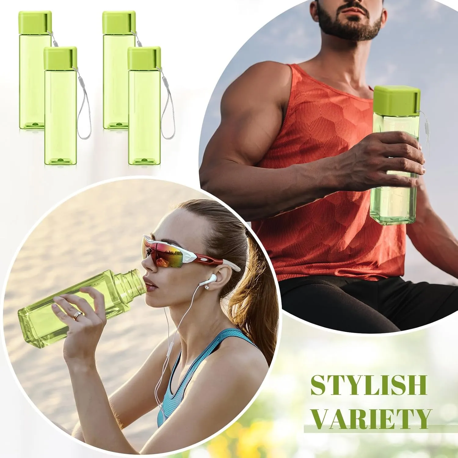 Mifoci 20 Pieces Water Bottle Bulk 17 oz Plastic Water Bottles Bulk Gym Sports Adults Reusable Large Drinking Cups for Outdoor Fitness(Green,Rectangle)
