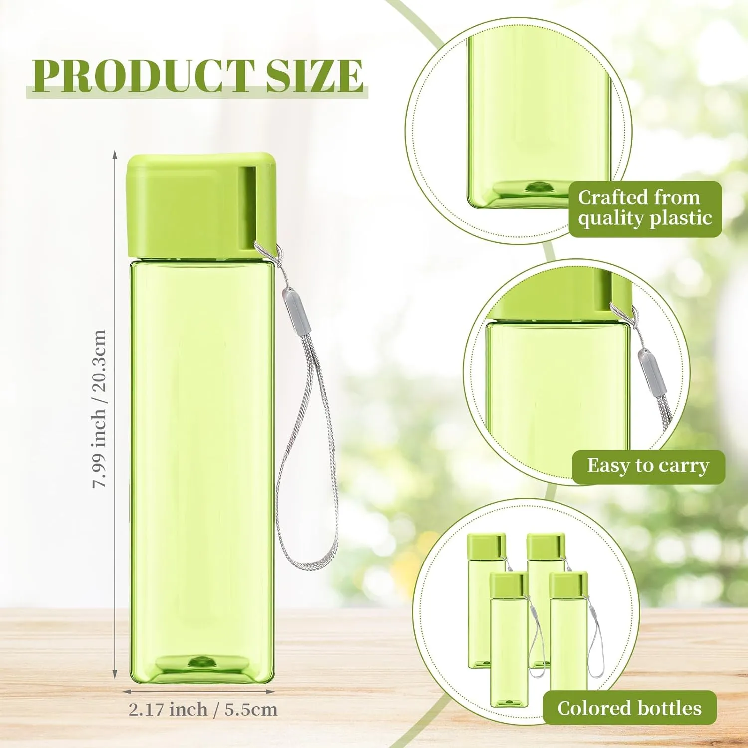 Mifoci 20 Pieces Water Bottle Bulk 17 oz Plastic Water Bottles Bulk Gym Sports Adults Reusable Large Drinking Cups for Outdoor Fitness(Green,Rectangle)
