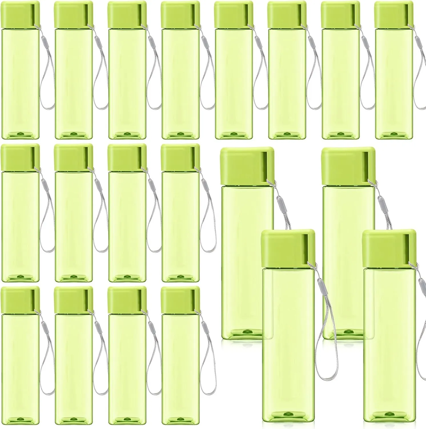 Mifoci 20 Pieces Water Bottle Bulk 17 oz Plastic Water Bottles Bulk Gym Sports Adults Reusable Large Drinking Cups for Outdoor Fitness(Green,Rectangle)