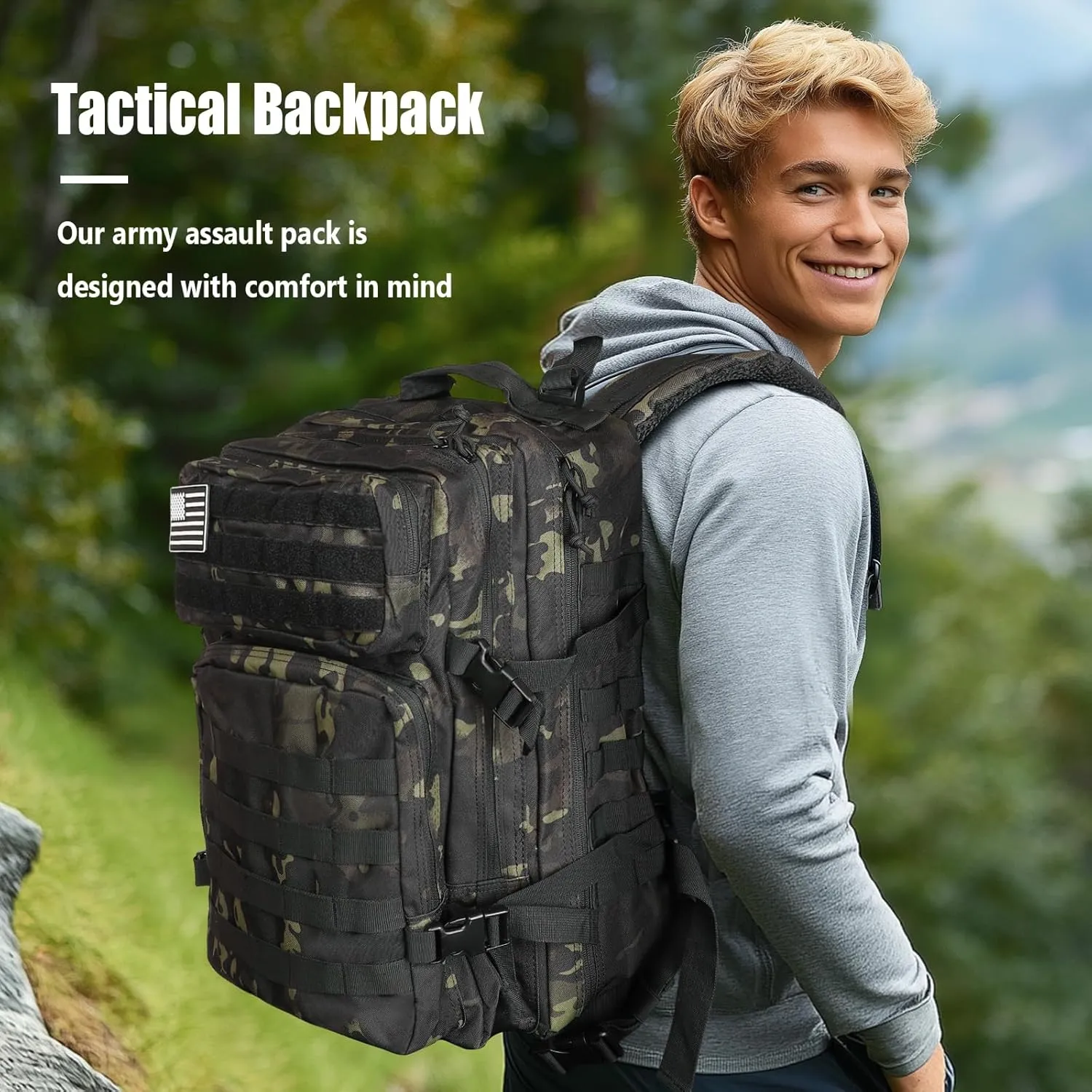 Military Tactical Backpack for Men 45L Molle Army 3 Days Assault Pack Bug Out Bag Water Resistant