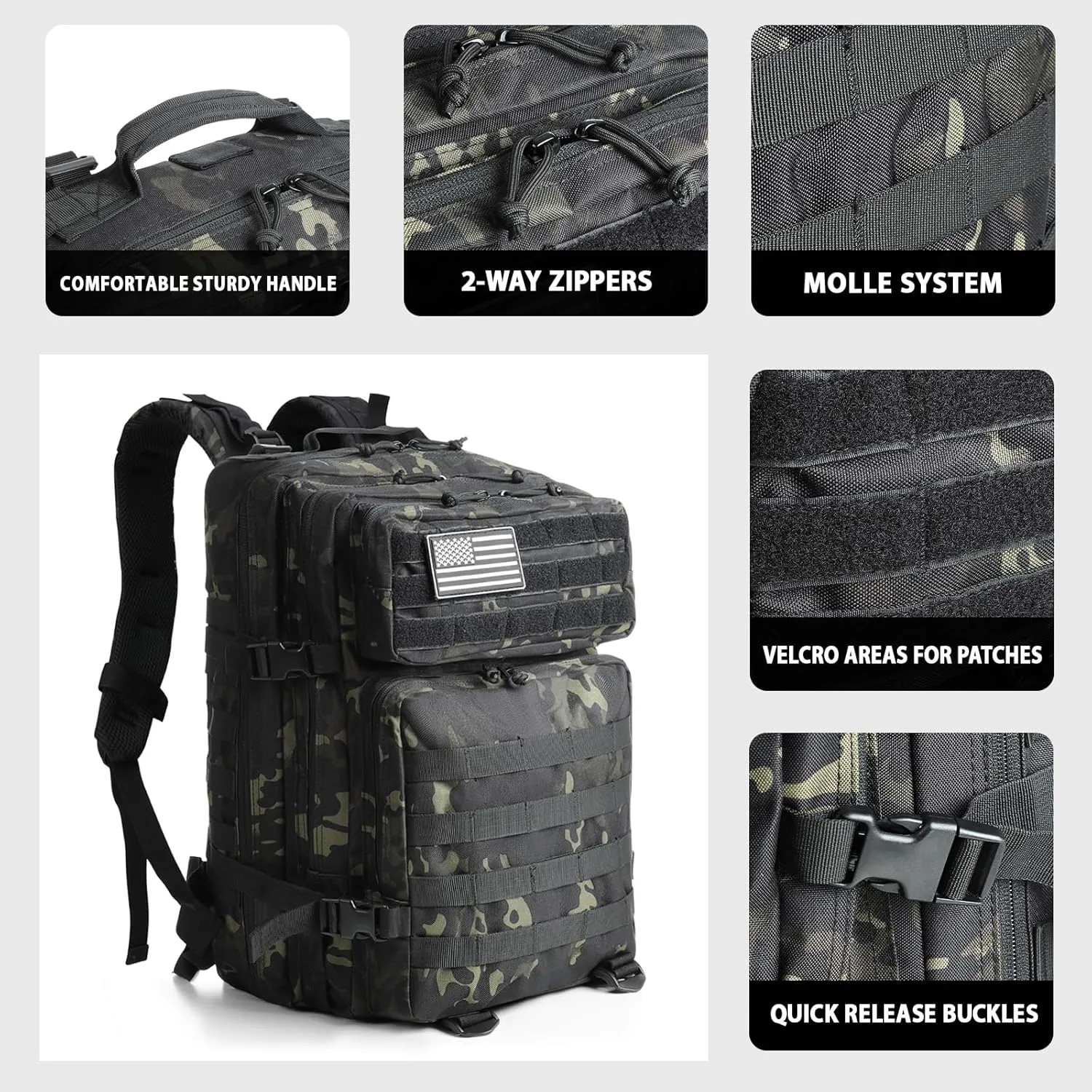 Military Tactical Backpack for Men 45L Molle Army 3 Days Assault Pack Bug Out Bag Water Resistant
