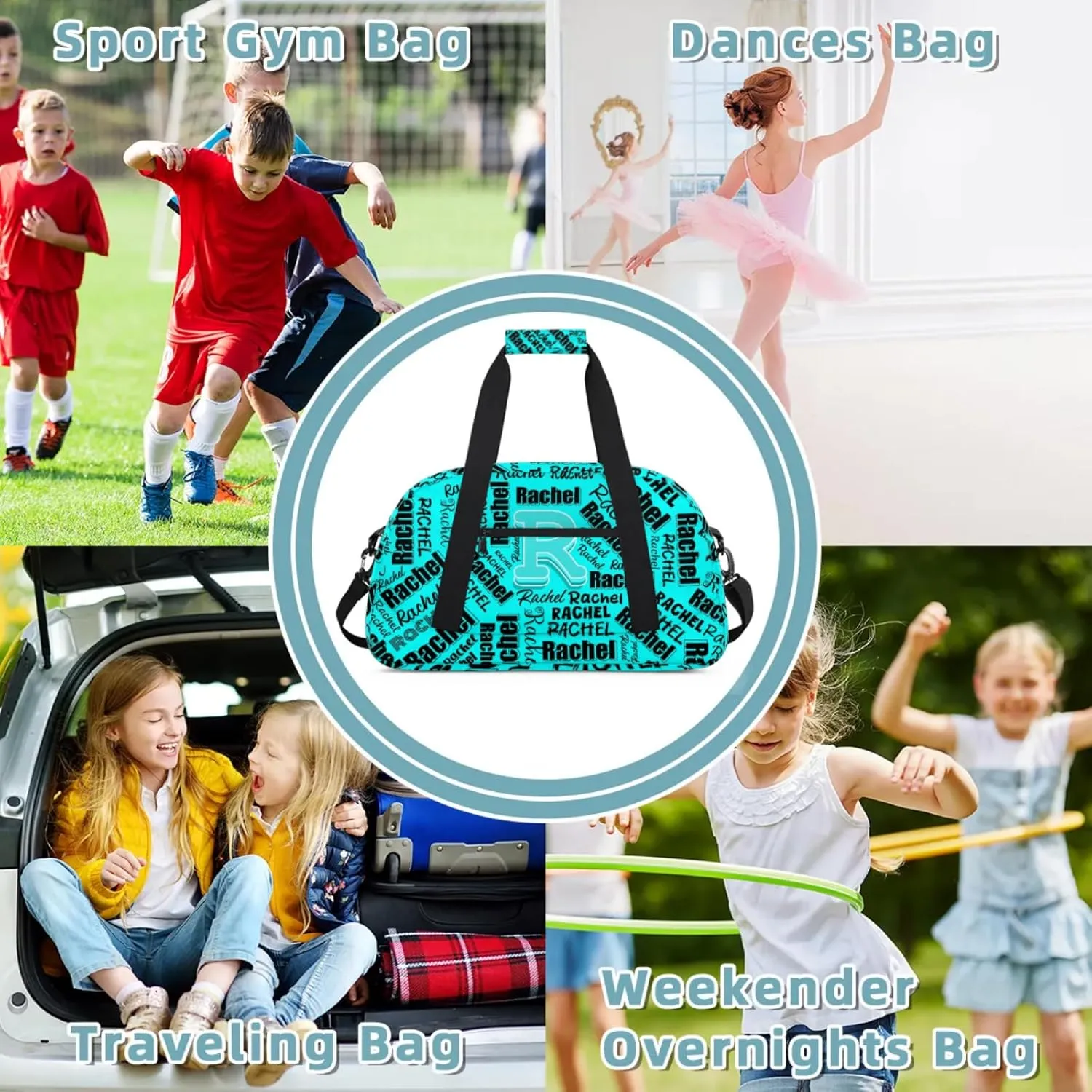 Mini Sports Duffel Bag Waterproof Custom Women Small Gym Bag 18 inch for Men Carry on Overnight Travel Tote Bag Cyan