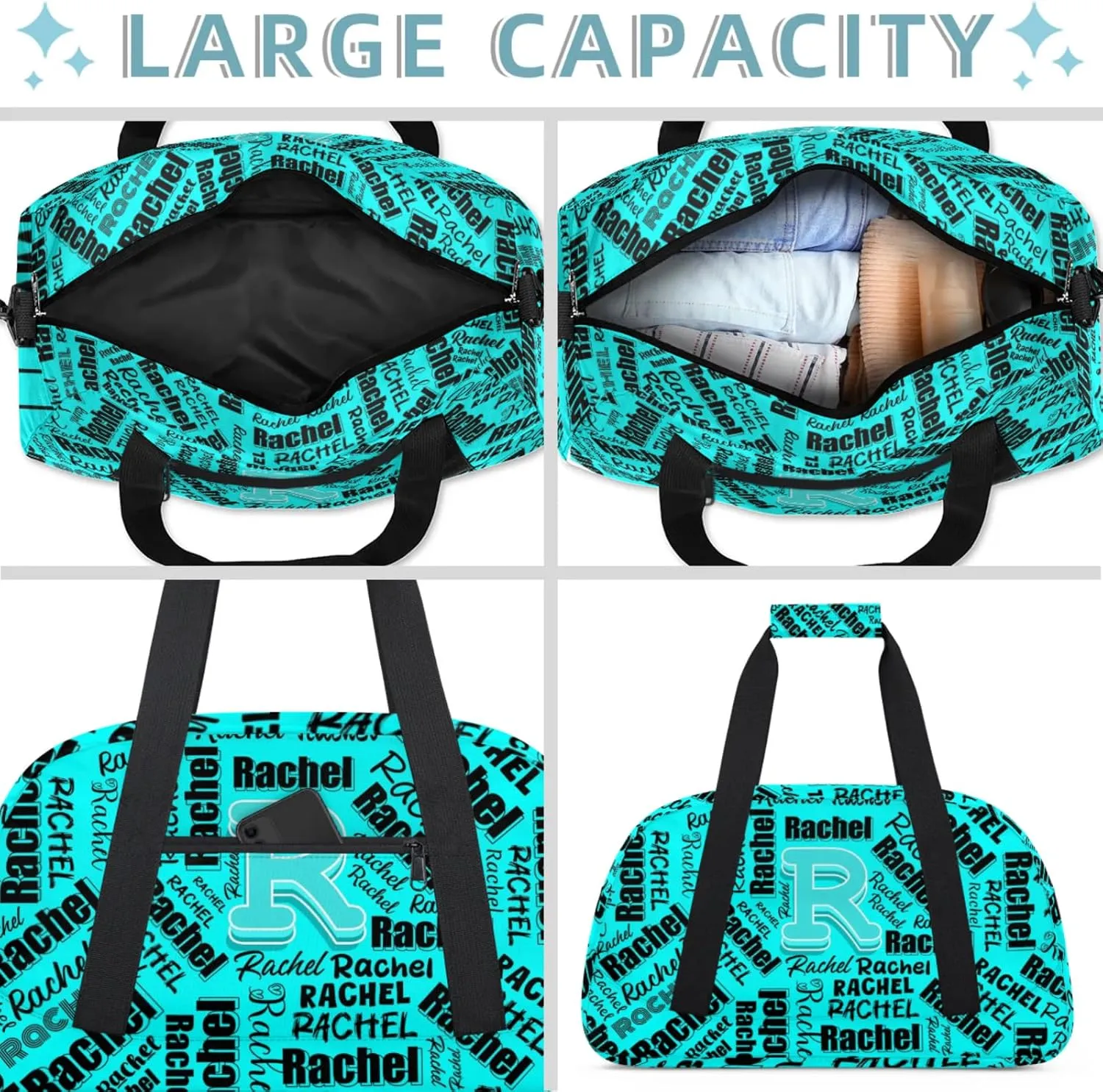 Mini Sports Duffel Bag Waterproof Custom Women Small Gym Bag 18 inch for Men Carry on Overnight Travel Tote Bag Cyan
