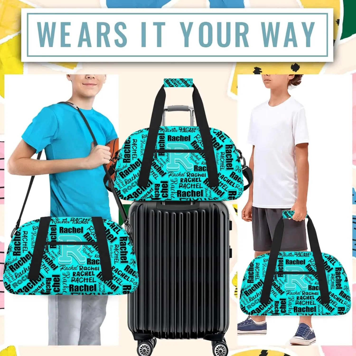 Mini Sports Duffel Bag Waterproof Custom Women Small Gym Bag 18 inch for Men Carry on Overnight Travel Tote Bag Cyan