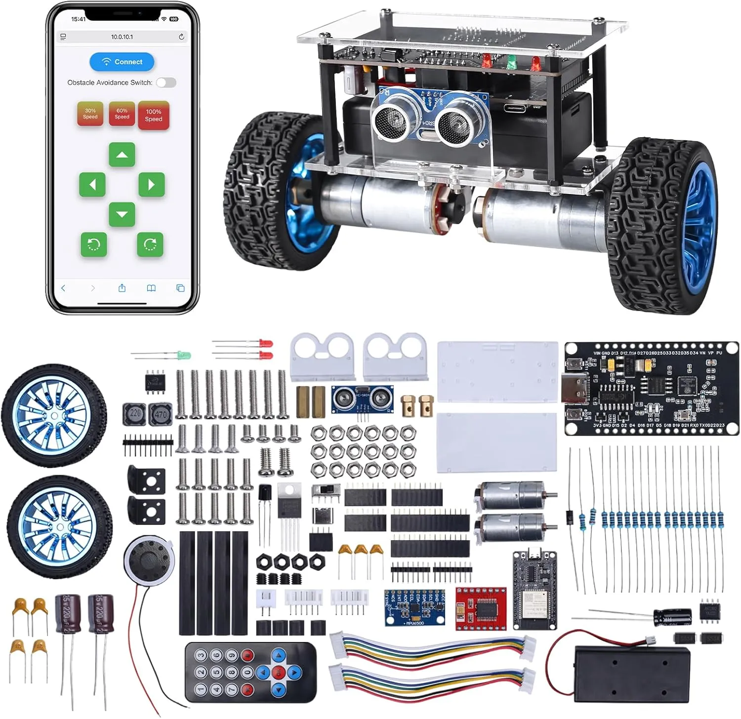MIOYOOW DIY Self-Balancing Robot Car Kit, Soldering Practice STEM Project with Ultrasonic Obstacle Avoidance, WiFi   IR Dual Control, Electronic Solder Engineering Toy for Kids Ages 13 
