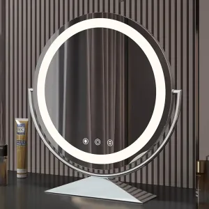 Mirror with Lights, Smart Touch 3 Colors Dimmable, 360°Rotation, Lighted Makeup Mirror, Light Up Mirror for Makeup Desk, Bedroom, Dressing Room Tabletop(Silver,50cm/19.7in)