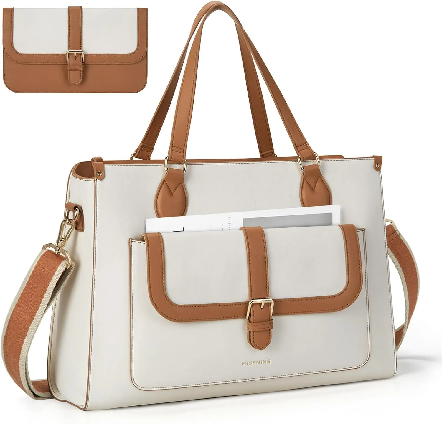 Missnine Laptop Bag with Removable Purse - 15.6 inch Computer Bag Leather Briefcase for Women Work Tote for Office, Travel