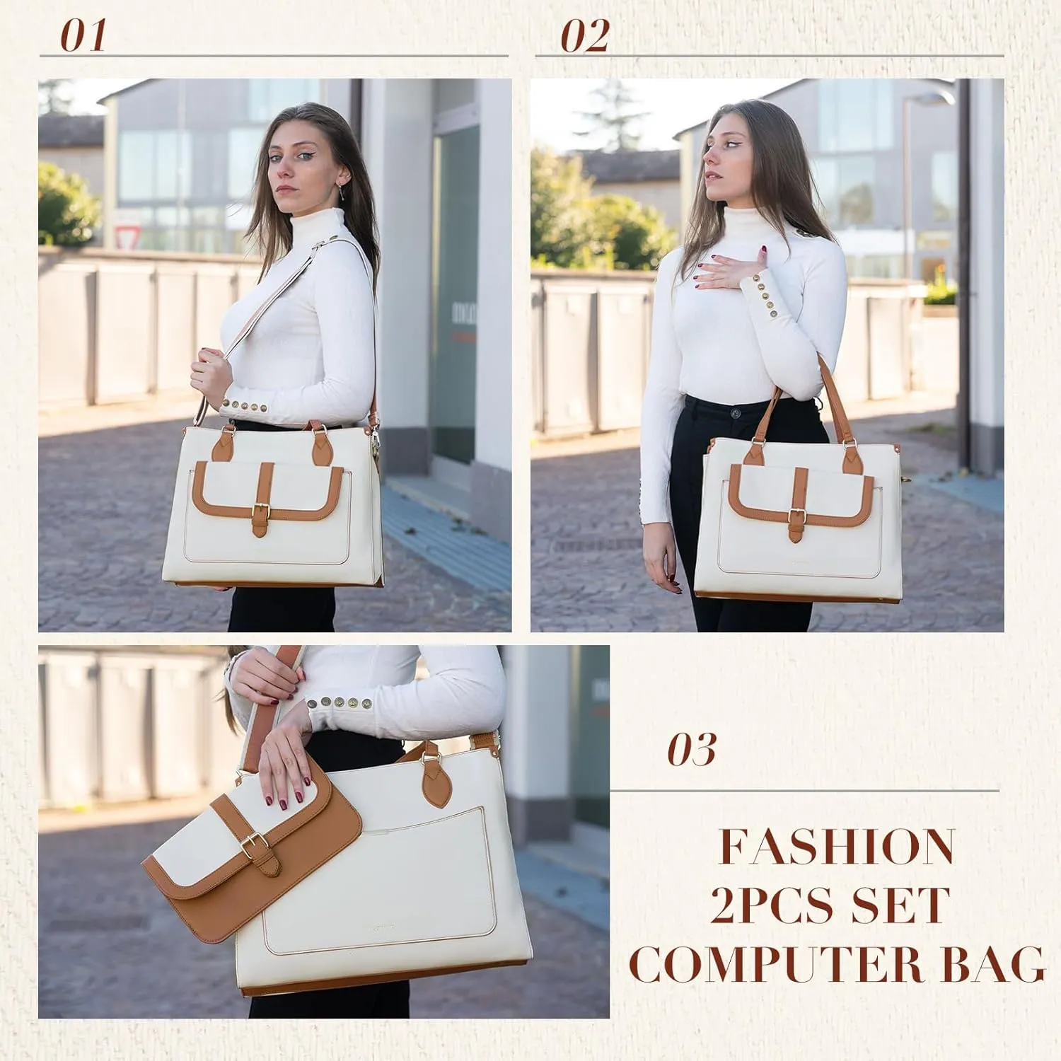 Missnine Laptop Bag with Removable Purse - 15.6 inch Computer Bag Leather Briefcase for Women Work Tote for Office, Travel