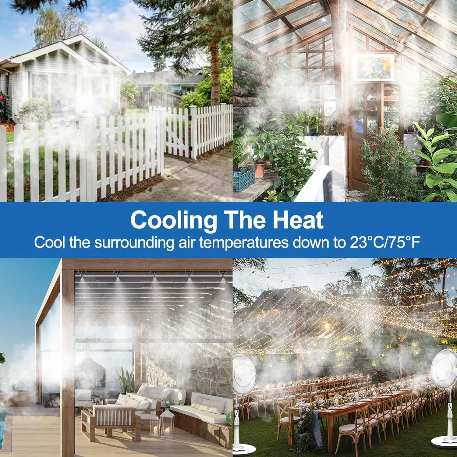 Misting System for Patio 80FT(24M), Water Misters for Cooling Outdoor, Backyard Misters for Outside Patios, Garden, Greenhouse, Deck, Umbrella, Canopy, Pool, Porch,Trampoline Sprinkler,BBQ Accessories