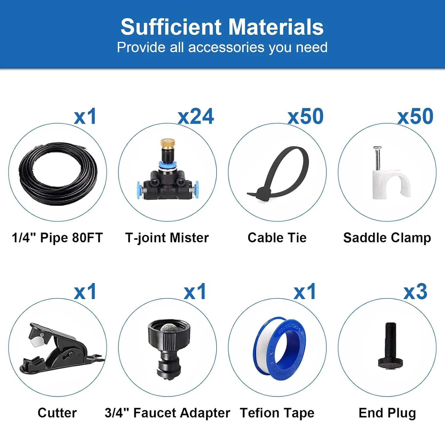 Misting System for Patio 80FT(24M), Water Misters for Cooling Outdoor, Backyard Misters for Outside Patios, Garden, Greenhouse, Deck, Umbrella, Canopy, Pool, Porch,Trampoline Sprinkler,BBQ Accessories
