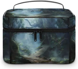 Misty Forests with Towering Trees Portable Makeup Bag Large Capacity Toiletry Receiving Cosmetic Bags With Handle And Divider