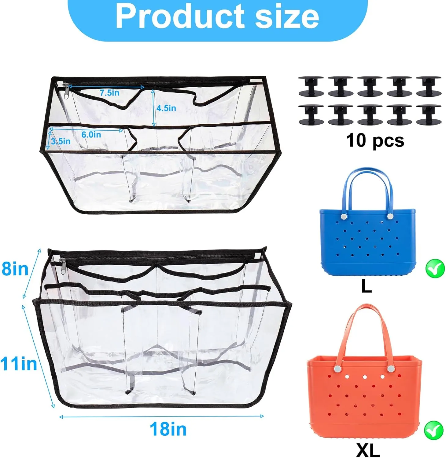 Mity Rain Clear Bag Organizer for Bogg Bag - X Large, Waterproof, 10 Dividers