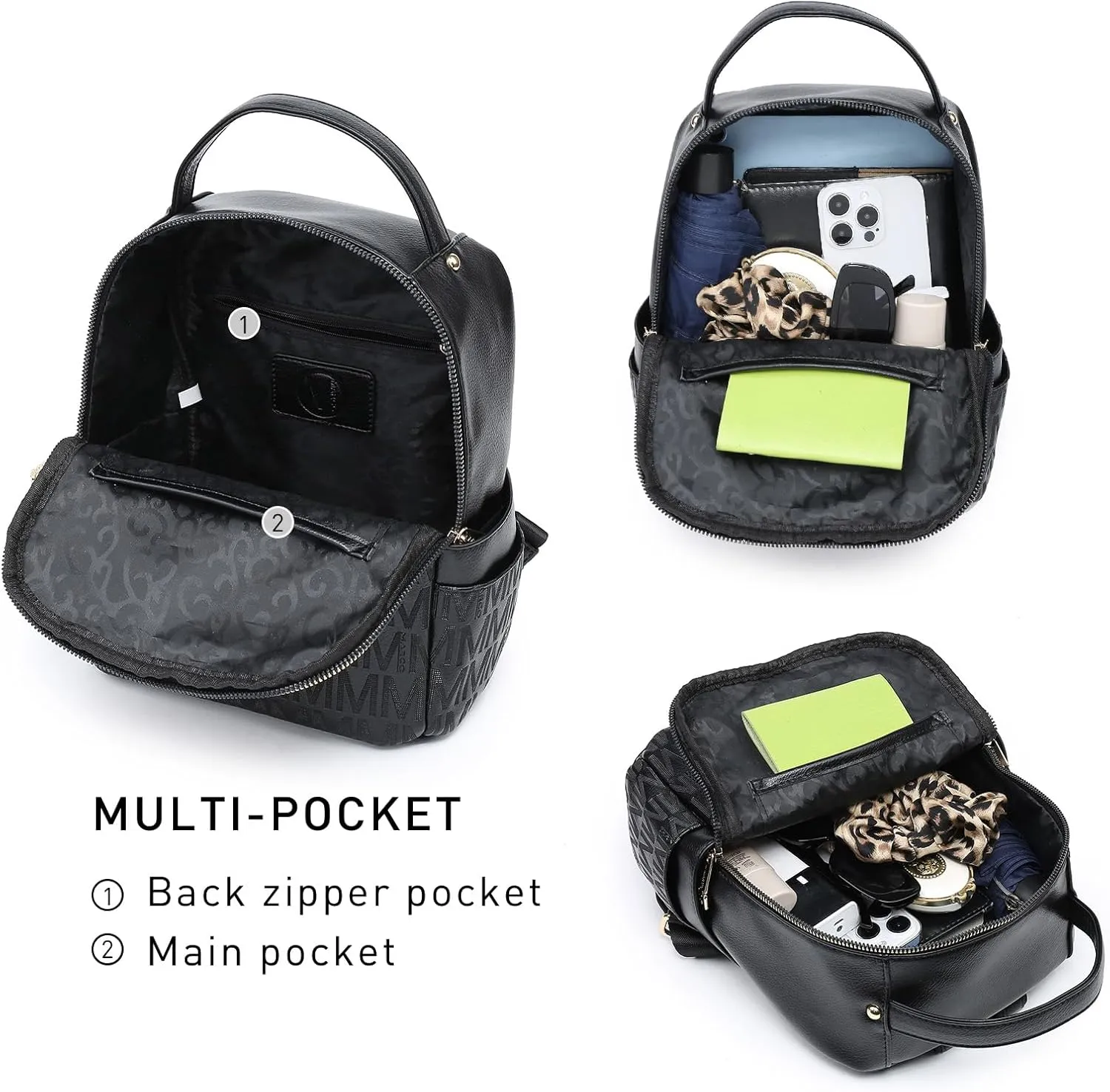 MKP Small Backpack Purse for Ladies Women Fashion Multi Pockets Daypacks with Front Zip Pocket