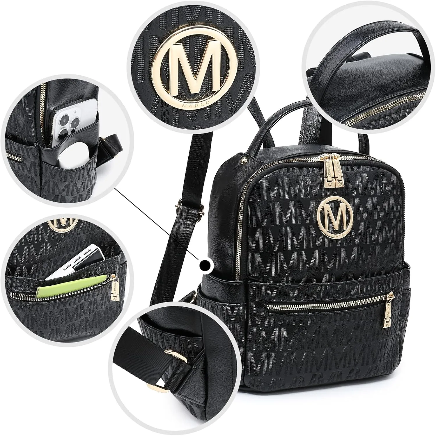 MKP Small Backpack Purse for Ladies Women Fashion Multi Pockets Daypacks with Front Zip Pocket