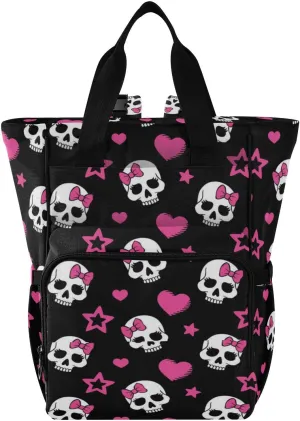 MNSRUU Diaper Bag Pink Hearts and Skulls Diaper Bag Backpack Multifunction Travel Diaper Bag Tote Large Capacity Diaper Changing Backpacks for Moms Dads