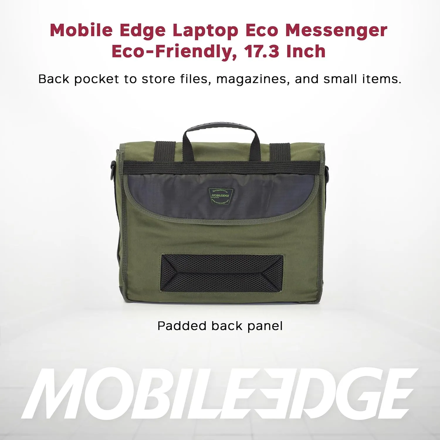Mobile Edge ECO Laptop Messenger Bag for Men and Women, Fits Up To 17.3 Inch Laptops, Cotton Canvas, Olive Green, MECME9