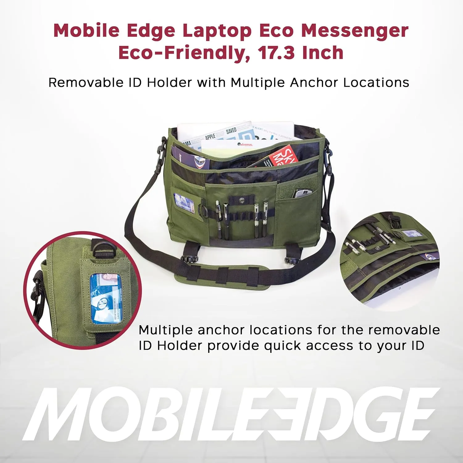 Mobile Edge ECO Laptop Messenger Bag for Men and Women, Fits Up To 17.3 Inch Laptops, Cotton Canvas, Olive Green, MECME9