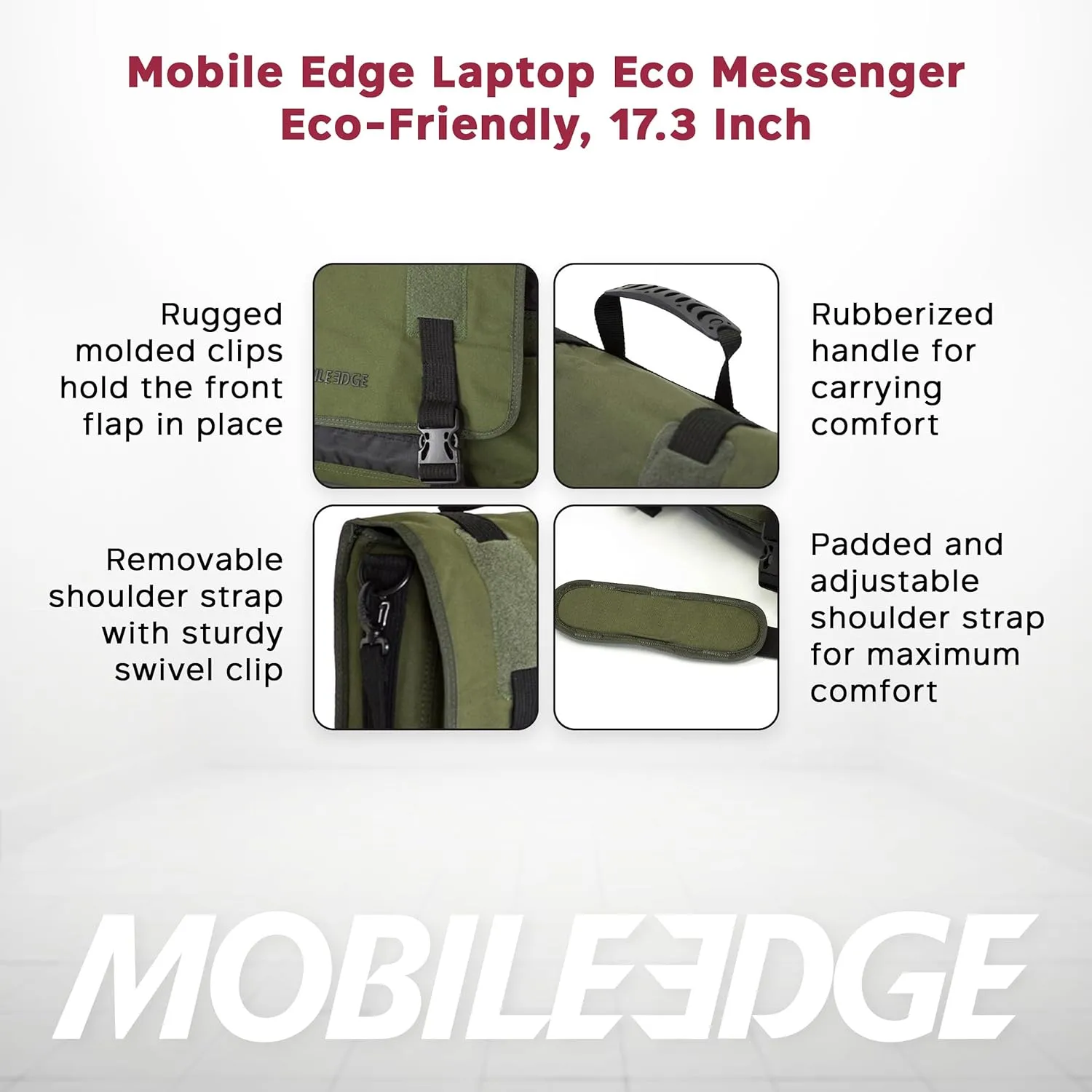 Mobile Edge ECO Laptop Messenger Bag for Men and Women, Fits Up To 17.3 Inch Laptops, Cotton Canvas, Olive Green, MECME9
