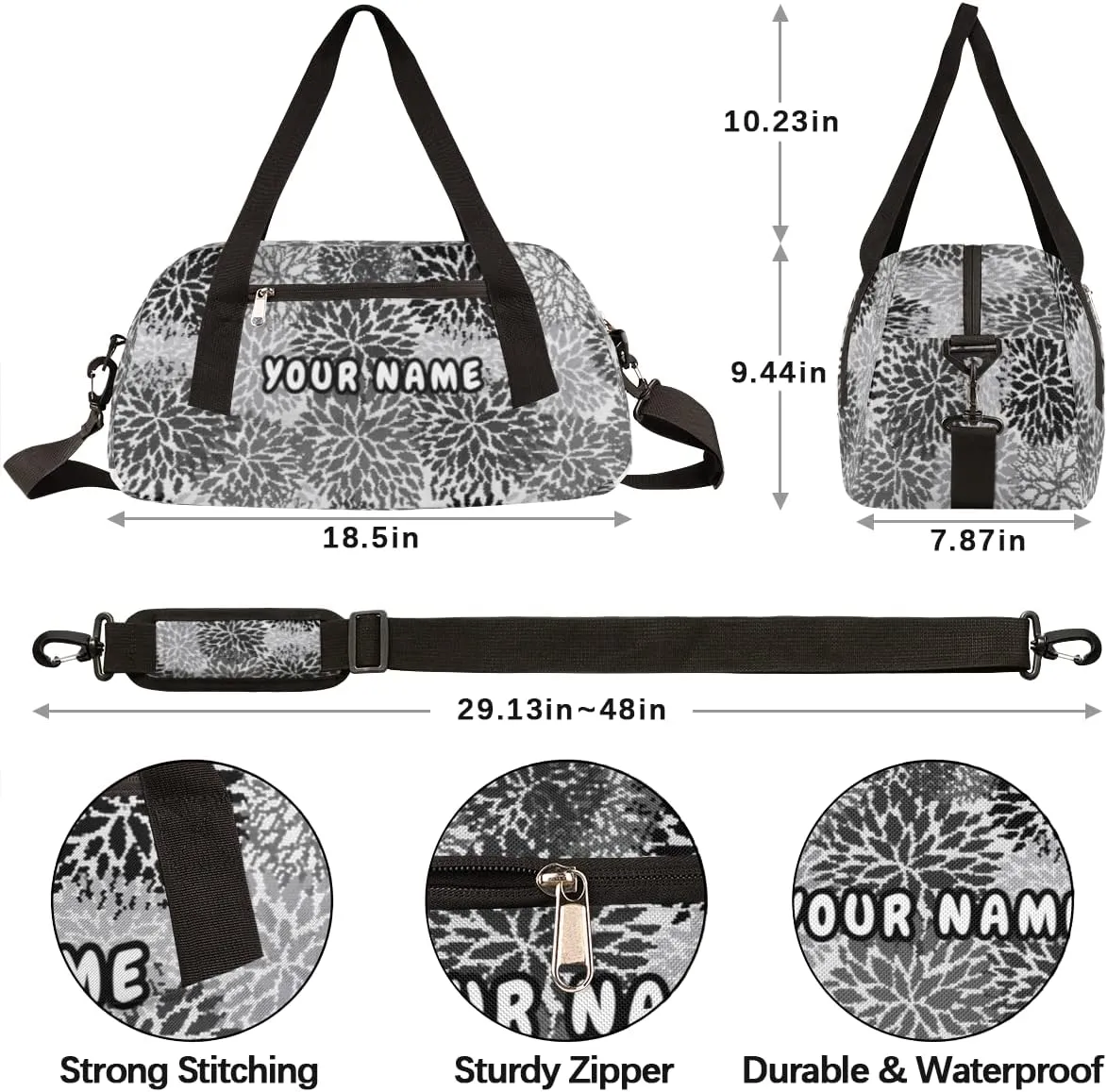 Modern Art Flower Personalized Kids Duffel Bag for Girls Boys, Flowers Debris Custom Name Dance Bag Overnight Small Duffel Bag Carry On Weekend Sports Travel Bag for School Practice Gymnastics Ballet
