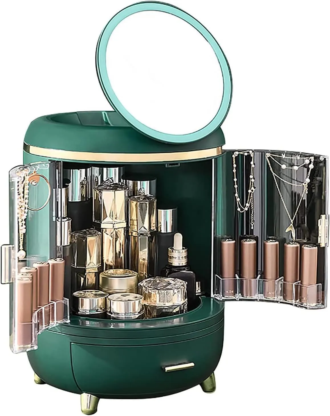 Modern LED Lighted Mirror Makeup Organizer Stand for Bathroom, Dresser, and Vanity Countertop -Organizers and Storage Solution with Room Decor Aesthetic Vibe by KME (cylinder)