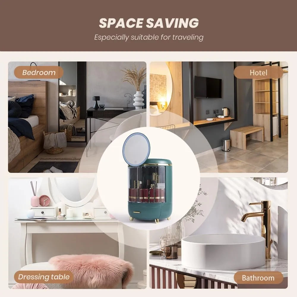 Modern LED Lighted Mirror Makeup Organizer Stand for Bathroom, Dresser, and Vanity Countertop -Organizers and Storage Solution with Room Decor Aesthetic Vibe by KME (cylinder)