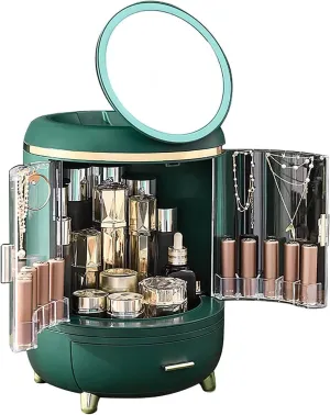 Modern LED Lighted Mirror Makeup Organizer Stand for Bathroom, Dresser, and Vanity Countertop -Organizers and Storage Solution with Room Decor Aesthetic Vibe by KME (cylinder)