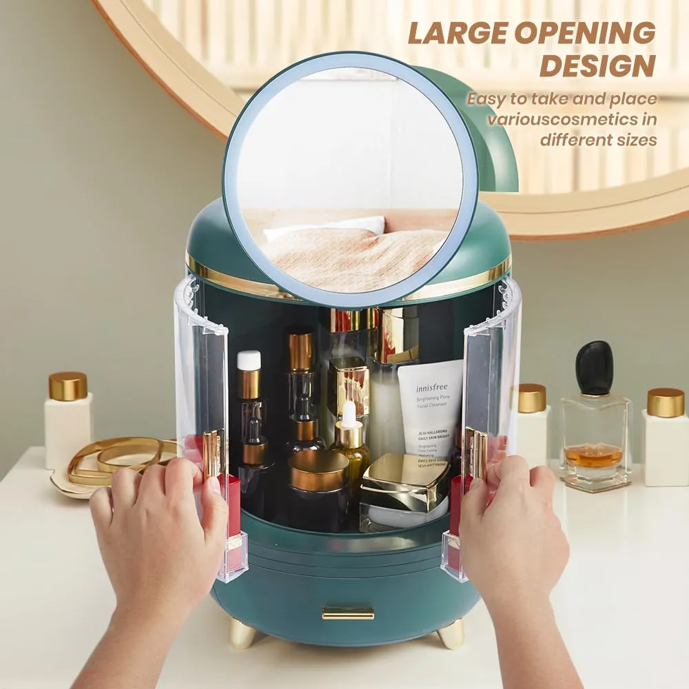Modern LED Lighted Mirror Makeup Organizer Stand for Bathroom, Dresser, and Vanity Countertop -Organizers and Storage Solution with Room Decor Aesthetic Vibe by KME (cylinder)