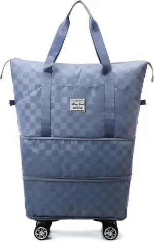 Mokcoliy]【Wheeled Travel Bag Oxford Canvas Luggage with Expandable Compartment, 55L Carry-On Duffel for Women, Multi-Directional Rollers & Padded Handle, Perfect for Business/Leisure Trips