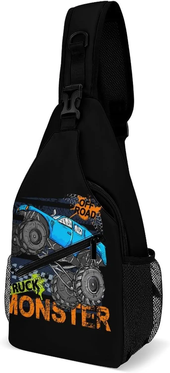 Monster Truck Cars Sling Backpack Mans Women Crossbody Backpack Chest Bag Gym Daypack Shoulder Bag Casual Daypacks Sports Backpacks