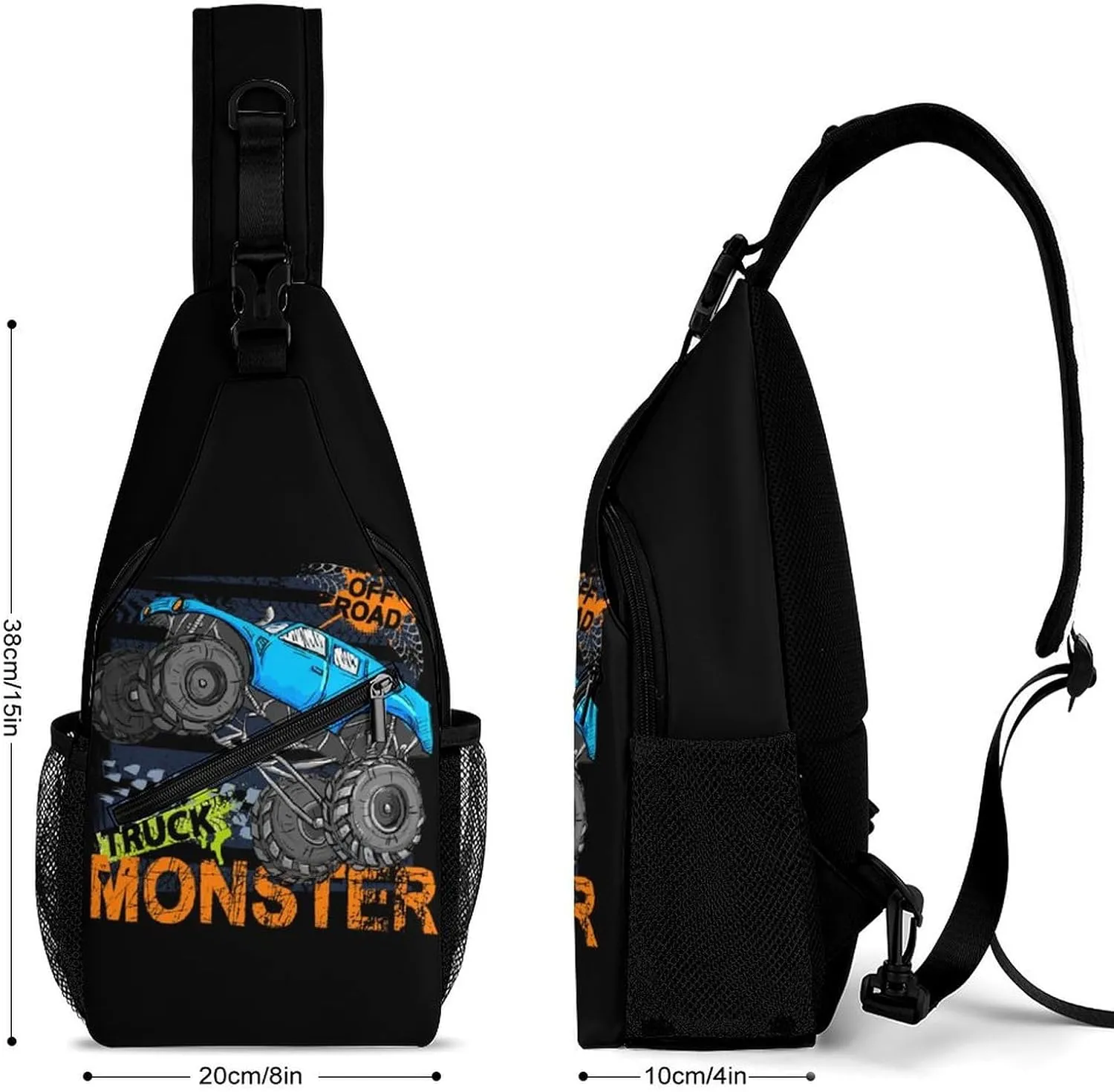 Monster Truck Cars Sling Backpack Mans Women Crossbody Backpack Chest Bag Gym Daypack Shoulder Bag Casual Daypacks Sports Backpacks