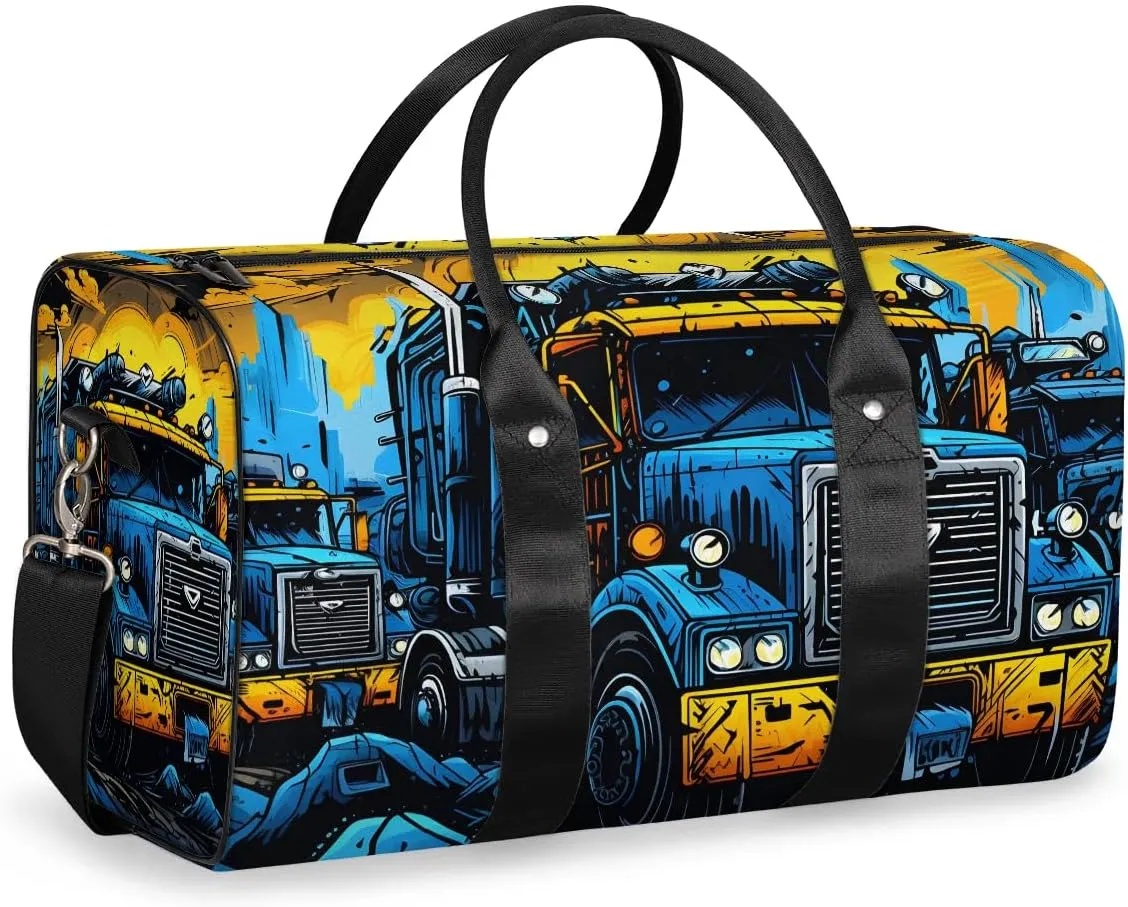 Monster Truck Travel Duffel Bag for Women Men Waterproof Foldable Overnight Weekender Bag Large Capacity Sports Gym Bag