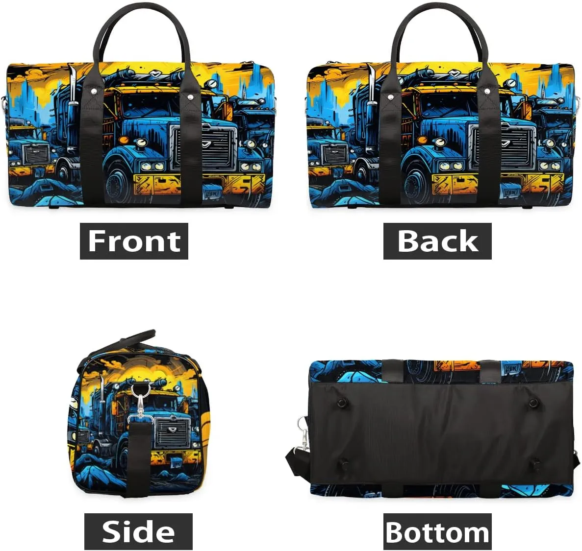 Monster Truck Travel Duffel Bag for Women Men Waterproof Foldable Overnight Weekender Bag Large Capacity Sports Gym Bag