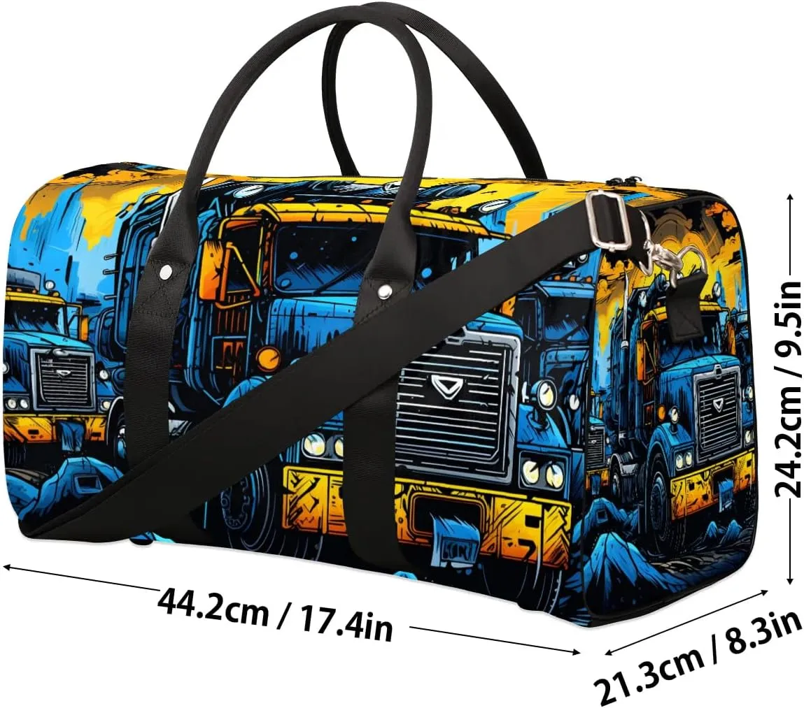 Monster Truck Travel Duffel Bag for Women Men Waterproof Foldable Overnight Weekender Bag Large Capacity Sports Gym Bag