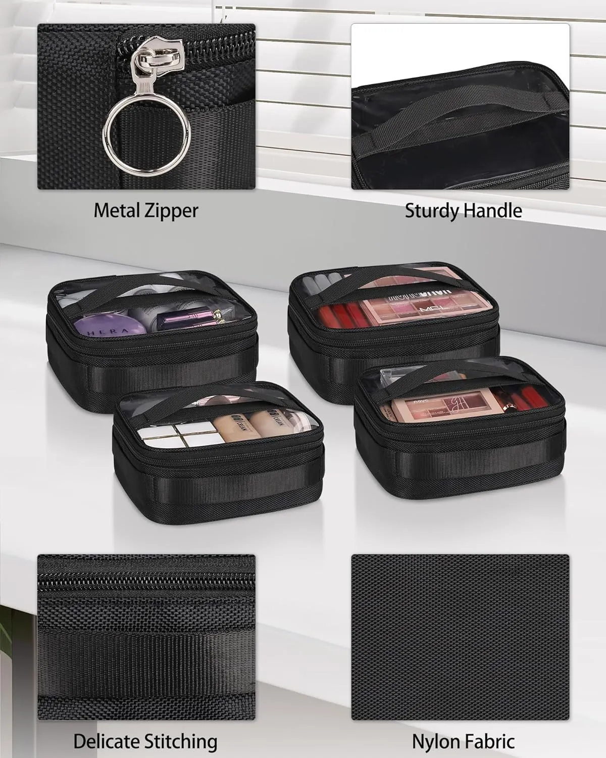 MONSTINA Large Capacity Makeup Case 3 Layers Cosmetic Organizer Brush Bag with Four Small Bag,Barber Hairdresser Train Case Makeup Artist Box Nail Polish Organizer