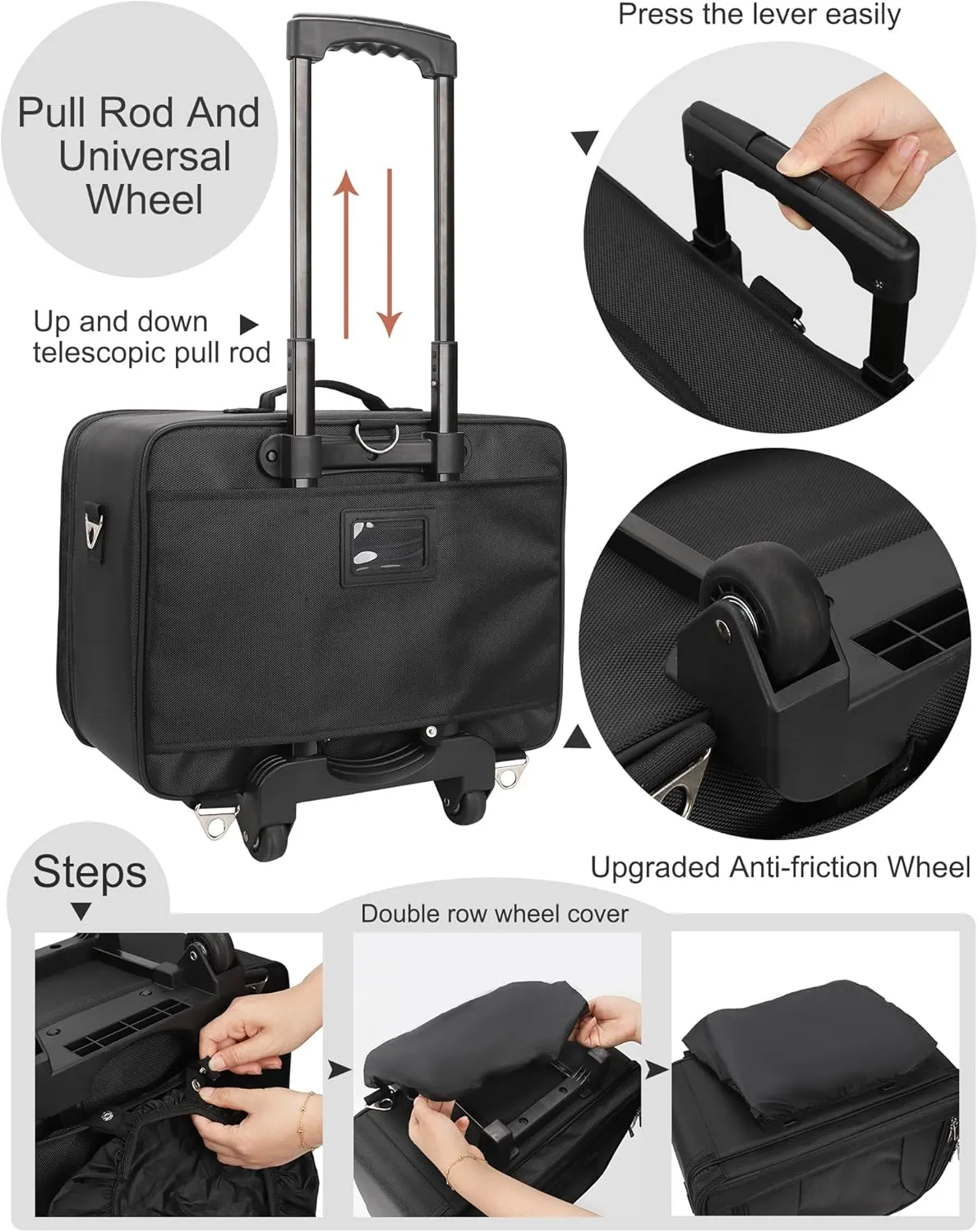MONSTINA Rolling Makeup Train Case with Large Makeup Travel Train Case and 4 Portbale Cosmestic Bag,Makeup Case for Hairstylist,Makeup Artist Trolley Travel Makeup Case(Black)